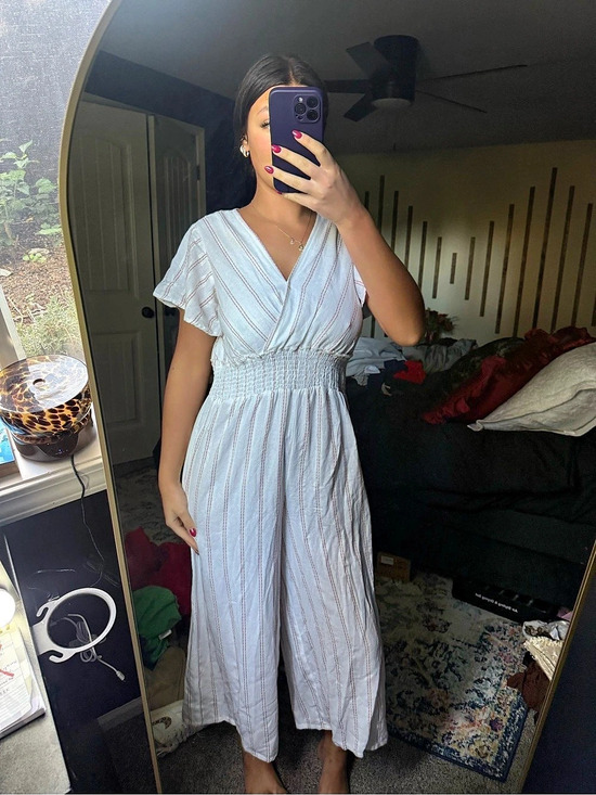 Pants - Striped Wide-Leg Jumpsuit in Blue & White